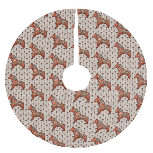 ヴィンテージスカンジナビアフォークアートダラホース ブラッシュドポリエステルツリースカート (正面)