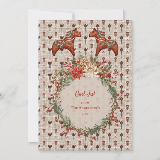 ヴィンテージスカンジナビアフォークアートダレカーリアクリスマス シーズンカード (正面)
