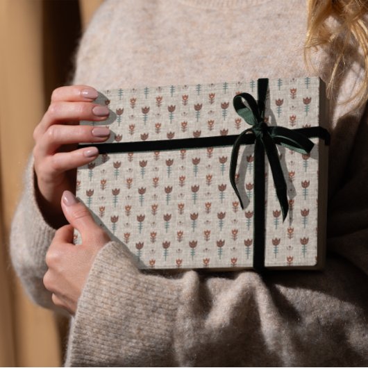 ヴィンテージスカンジナビアフォークアートチューリップ素朴誕生日 ラッピングペーパー