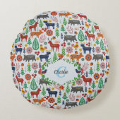 ヴィンテージスカンジナビアフォークアートモノグラムパターン ラウンドクッション (正面)