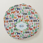 ヴィンテージスカンジナビアフォークアートモノグラムパターン ラウンドクッション (裏面)