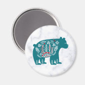 ヴィンテージスカンジナビアブルーノーディックベアオンマーブル マグネット (正面/裏面)