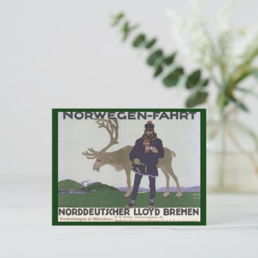 ヴィンテージスカンジナビア旅行へノルウェーマントナカイ ポストカード (スタンド正面)