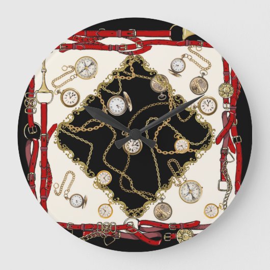 ヴィンテージスカーフ：チェーンクロックパターン ラージ壁時計 (正面)