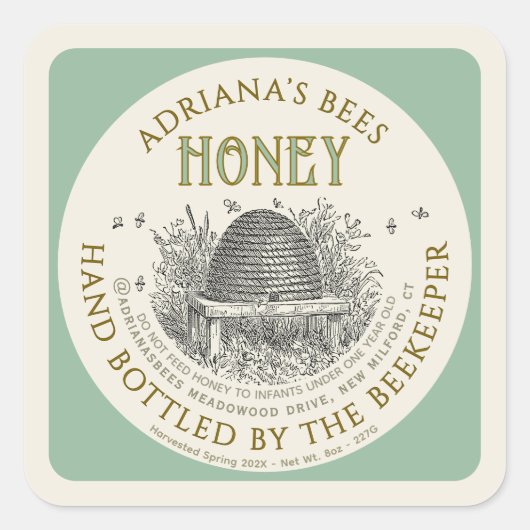 ヴィンテージスキップハニーラベル淡い色の(緑) スクエアシール (正面)