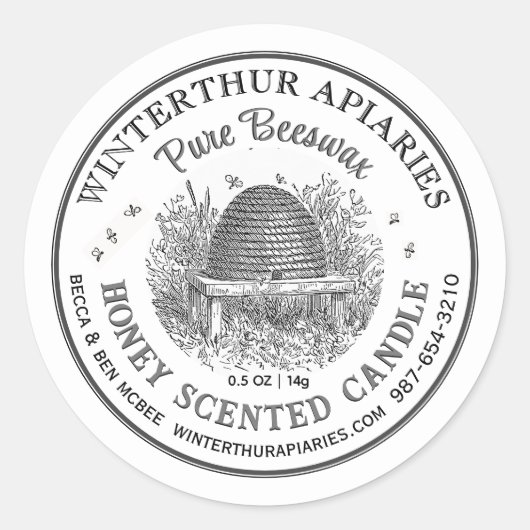 ヴィンテージスキップピュアビーズワックスキャンドルラベルホワイト ラウンドシール (正面)