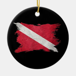 ヴィンテージスキューバ国旗、ブラシストローク、ダイバーダウンフラグ セラミックオーナメント