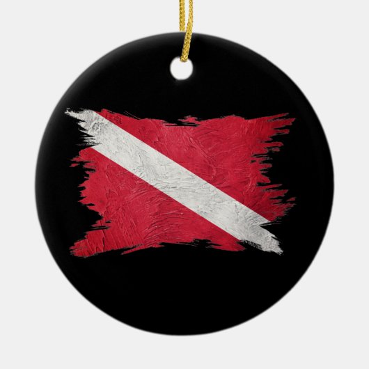 ヴィンテージスキューバ国旗、ブラシストローク、ダイバーダウンフラグ セラミックオーナメント (正面)