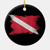 ヴィンテージスキューバ国旗、ブラシストローク、ダイバーダウンフラグ セラミックオーナメント (裏面)