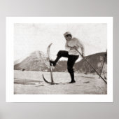 ヴィンテージスキーアイアンゲ、木製スキー、独身のポール ポスター (正面)