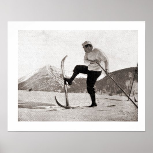 ヴィンテージスキーアイアンゲ、木製スキー、独身のポール ポスター (正面)