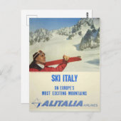 ヴィンテージスキーイタリアアリタリアエアライン ポストカード (正面/裏面)