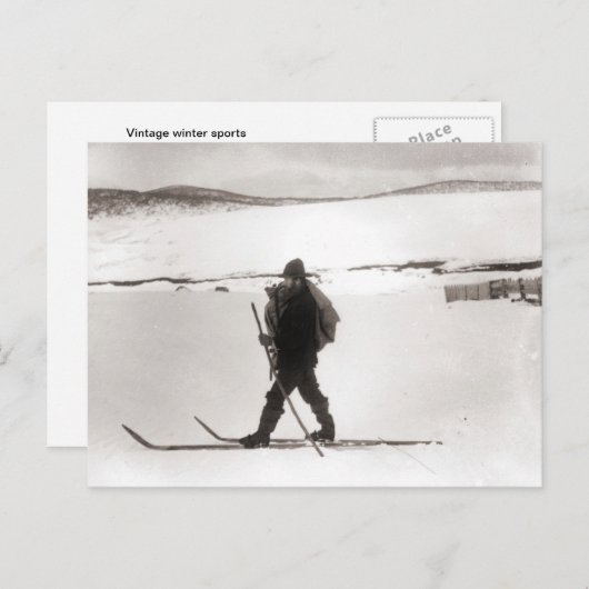 ヴィンテージスキーイメージ、クロスカントリースキー ポストカード (正面/裏面)
