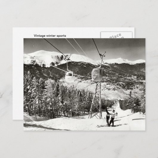 ヴィンテージスキーイメージ、スキーリフト ポストカード (正面/裏面)