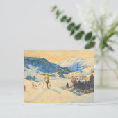 ヴィンテージスキーイメージ、山の中のクロスカントリー ポストカード (スタンド正面)