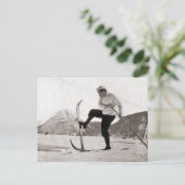 ヴィンテージスキーイメージ、木製スキー、ポ独身のール ポストカード (スタンド正面)