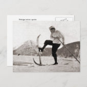 ヴィンテージスキーイメージ、木製スキー、ポ独身のール ポストカード (正面/裏面)