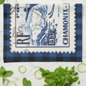 ヴィンテージスキーシャモニーモンブラン切手 キッチンタオル (折り畳み)