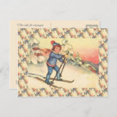 ヴィンテージスキーシーン、ゲレンデの女の子 ポストカード (正面/裏面)