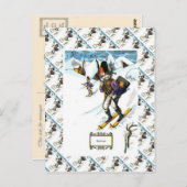 ヴィンテージスキーシーン、ダウンヒルスキー ポストカード (正面/裏面)
