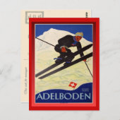 ヴィンテージスキーポスター、スイス、アデルボデン ポストカード (正面/裏面)
