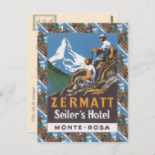 ヴィンテージスキーポスター、スイス、ツェルマット、 ポストカード (正面/裏面)
