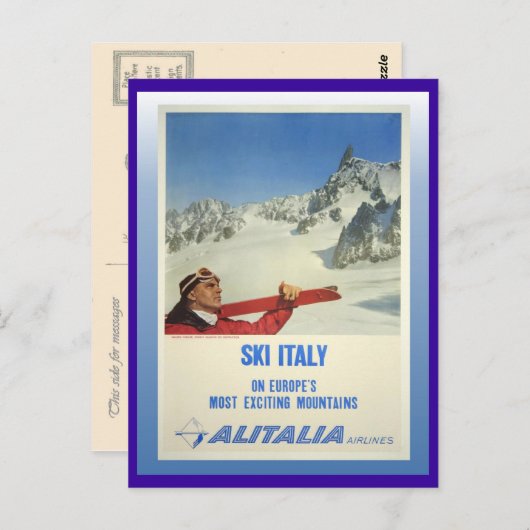 ヴィンテージスキーポスター、スキイタリア、アリタリア ポストカード (正面/裏面)