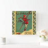 ヴィンテージスキーポスター、ノースランドスキー スクエア壁時計 (ホーム)