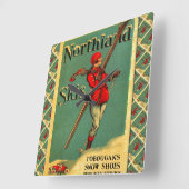 ヴィンテージスキーポスター、ノースランドスキー スクエア壁時計 (傾斜)