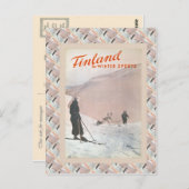 ヴィンテージスキーポスター、  フィンランドのウィンタースポーツ ポストカード (正面/裏面)