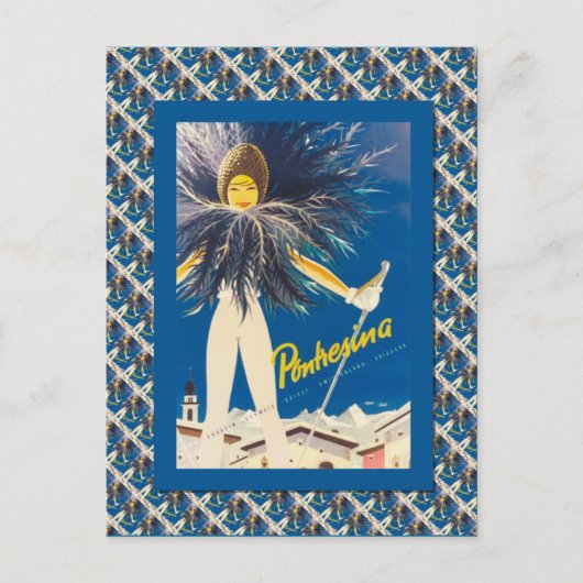 ヴィンテージスキーポスター、ポントレシーナ ポストカード (正面)