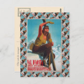 ヴィンテージスキーポスター、ヴァル・ダオスタ、イタリア ポストカード (正面/裏面)