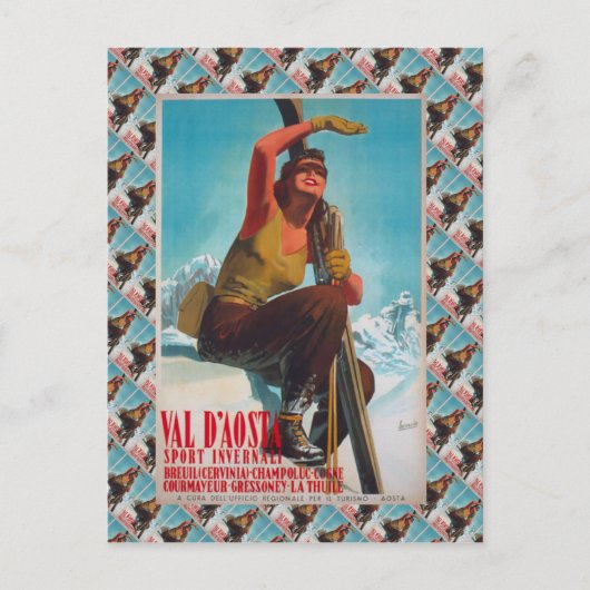 ヴィンテージスキーポスター、ヴァル・ダオスタ、イタリア ポストカード (正面)