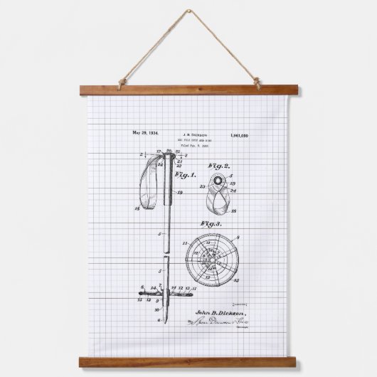 ヴィンテージスキーポール特許イラストレーション 吊り下げ型タペストリー (正面)