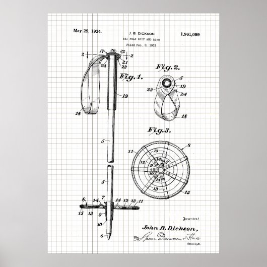 ヴィンテージスキーポール特許 ポスター (正面)
