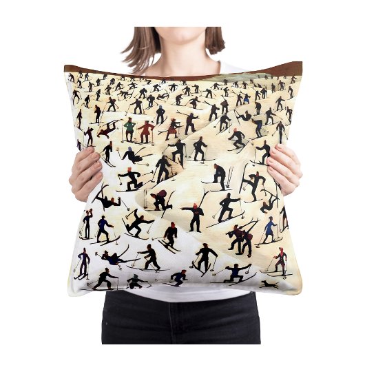ヴィンテージスキーヤーアート、冬の風景画 クッション