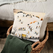 ヴィンテージスキーヤーアート、冬の風景画 クッション