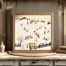ヴィンテージスキーヤーアート、冬の風景画 ポスター