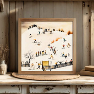 ヴィンテージスキーヤーアート、冬の風景画 ポスター