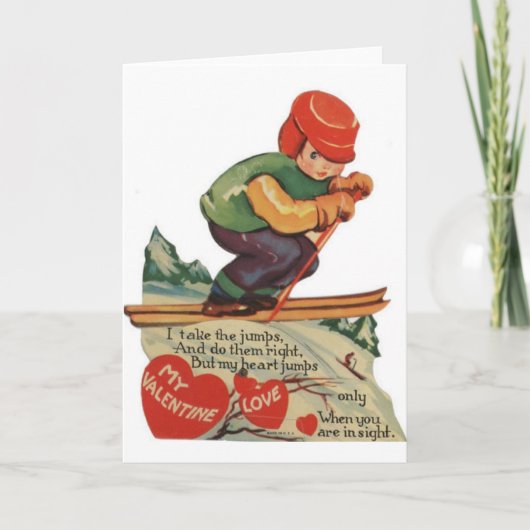 ヴィンテージスキーヤーバレンタインデイカード シーズンカード (正面)