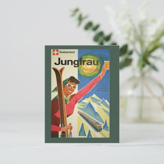 ヴィンテージスキーinスイス旅行はがき ポストカード (スタンド正面)