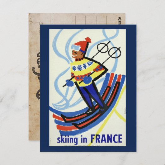 ヴィンテージスキーinフランス旅行はがき ポストカード (正面/裏面)