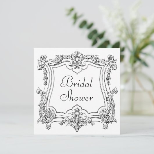 ヴィンテージスクフランスのロールブライダルシャワー両面 招待状 (スタンド正面)