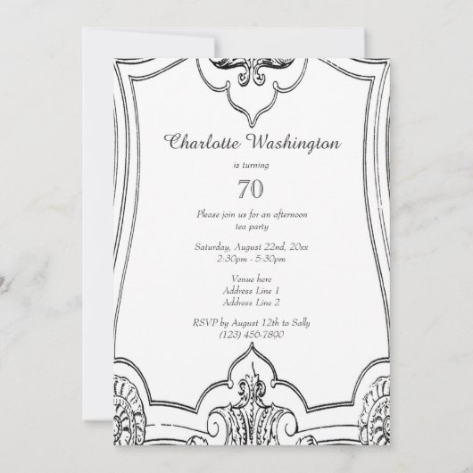 ヴィンテージスクフランスのロール70番目の誕生日両面 招待状 (裏面)