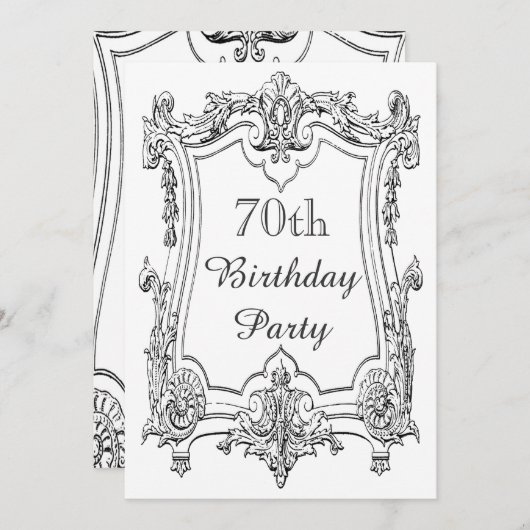 ヴィンテージスクフランスのロール70番目の誕生日両面 招待状 (正面/裏面)