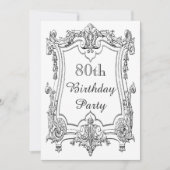 ヴィンテージスクフランスのロール80番目の誕生日両面 招待状 (正面)