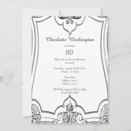 ヴィンテージスクフランスのロール80番目の誕生日両面 招待状 (裏面)