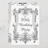 ヴィンテージスクフランスのロール80番目の誕生日両面 招待状 (正面/裏面)