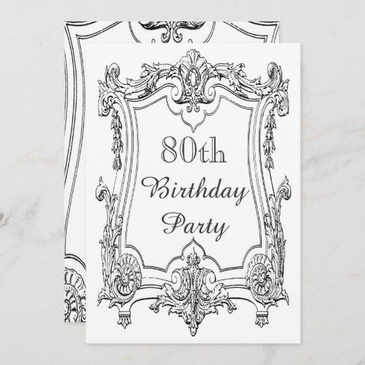 ヴィンテージスクフランスのロール80番目の誕生日両面 招待状 (正面/裏面)