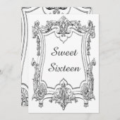 ヴィンテージスクフランスのロールSweet sixteen両面 招待状 (正面/裏面)